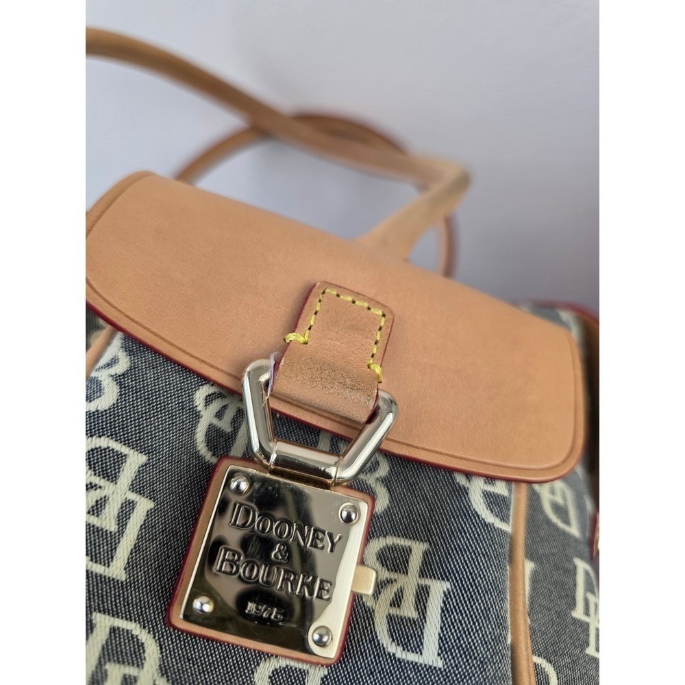 Dooney & Bourke Signature Monogram Canvas Satchel Grey Tan Leather Trim Bag - Picture 10 of 16